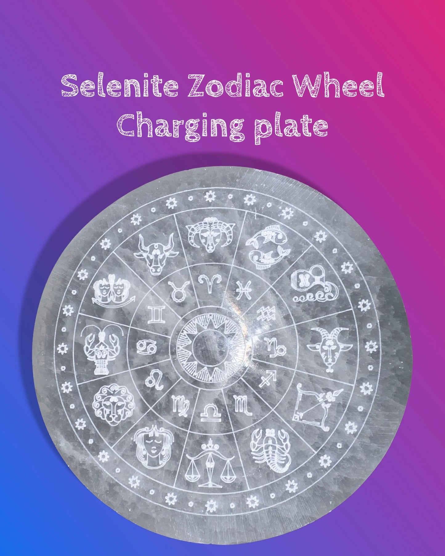 Selenite Zodiac Wheel Charging plate