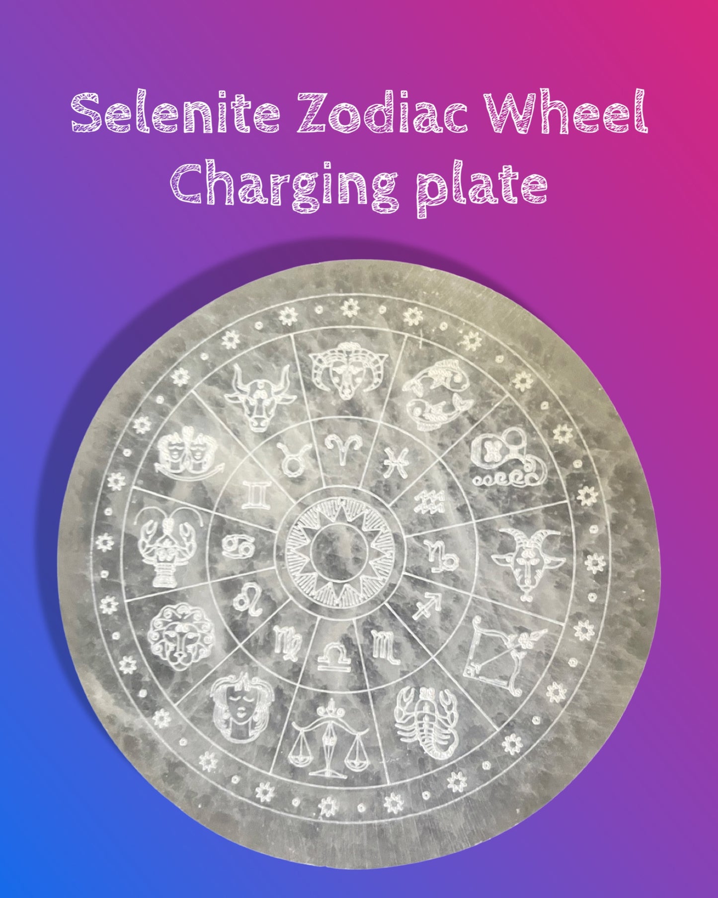 Selenite Zodiac Wheel Charging plate