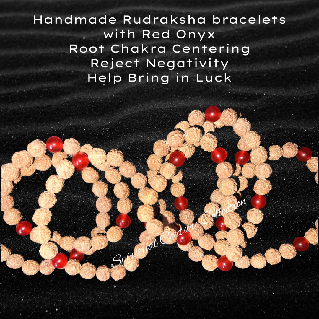 Handmade Rudraksha bracelets with Red Onyx