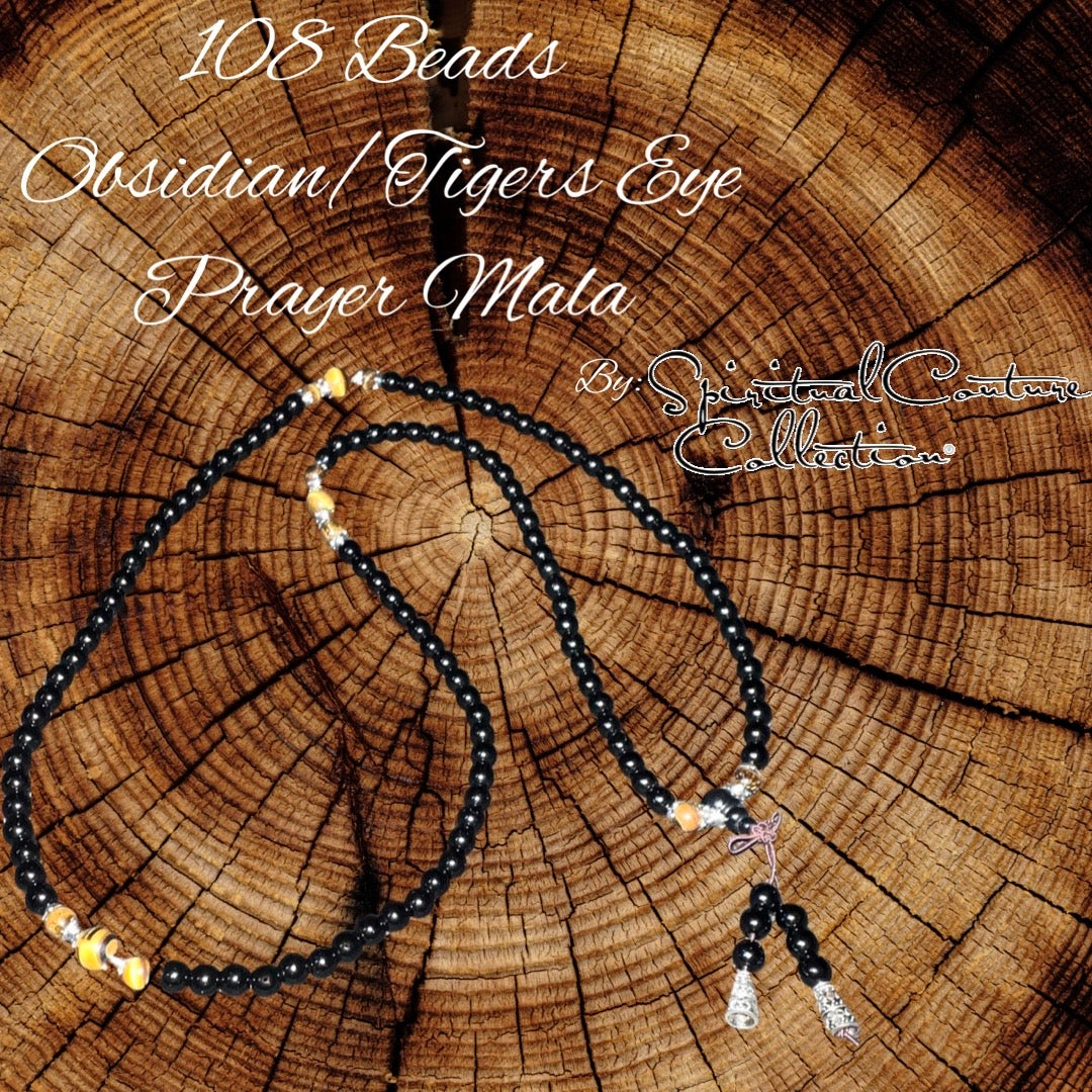108 Beads Obsidian/Tigers Eye Prayer Mala by Spiritual Couture Collection®️LLC