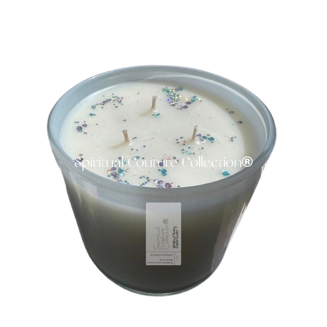 Iridescent silver blue candle 13oz~Bright Bamboo+Grapefruit by Spiritual Couture Collection® Spiritual Couture Collection