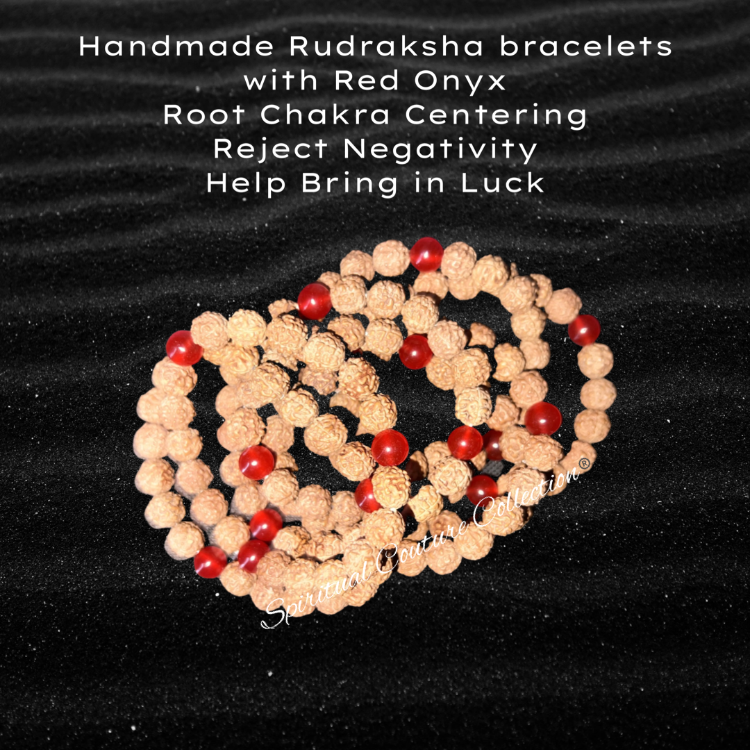 Handmade Rudraksha bracelets with Red Onyx