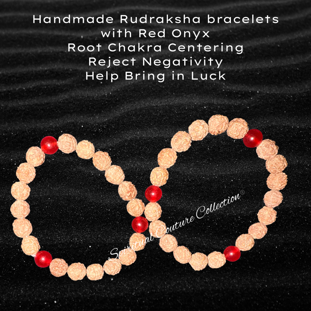 Handmade Rudraksha bracelets with Red Onyx