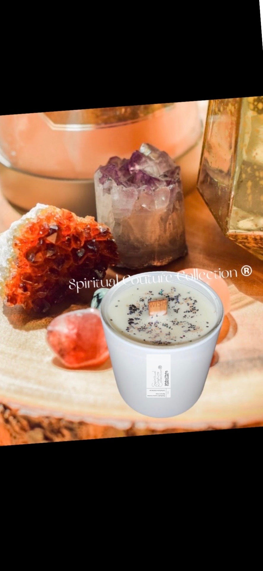 Meditate~Elevate 8oz “wish” light crackling wooden wick by Spiritual Couture Collection® Spiritual Couture Collection